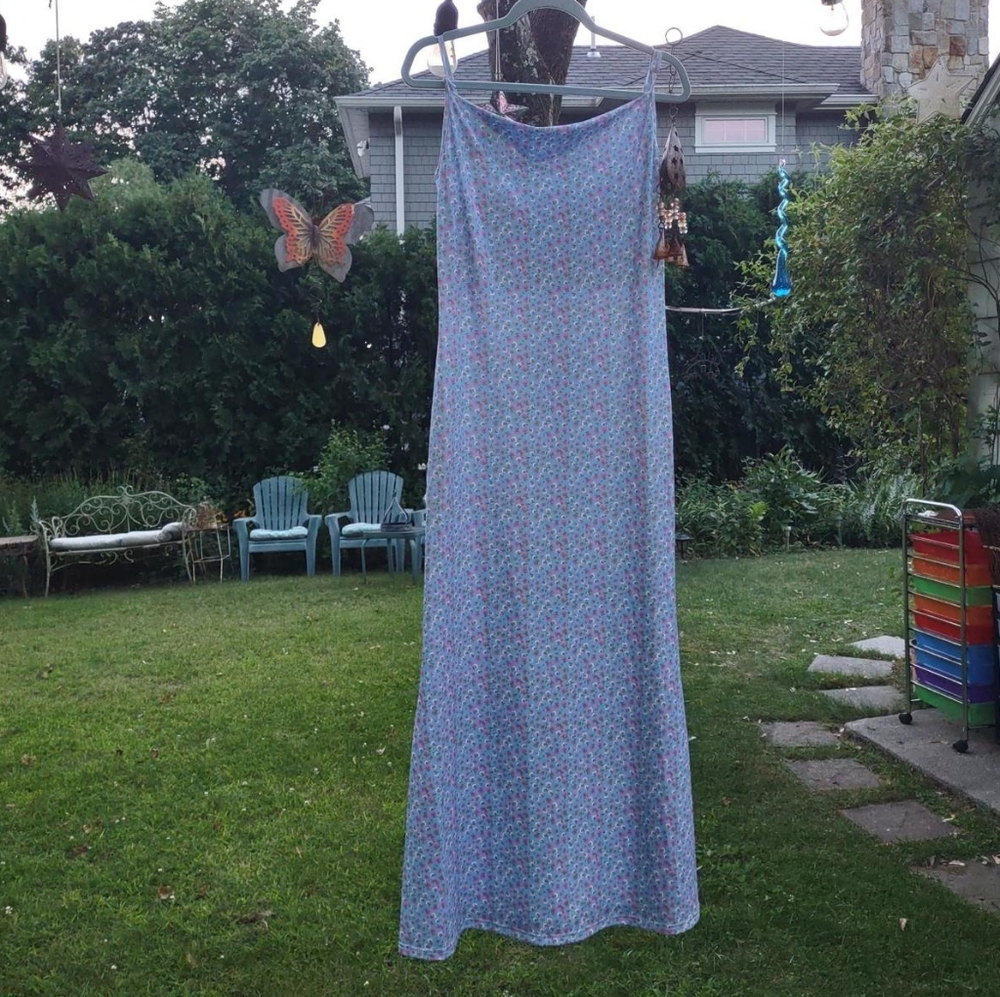 Light blue floral sleeveless maxi dress size small fairycore summer cotton blend